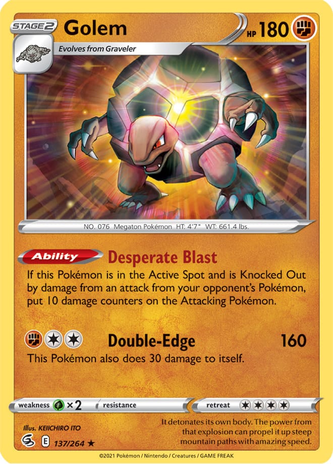 Golem Rare Base Card #137/264 2021 Sword & Shield Fusion Strike Pokemon Card