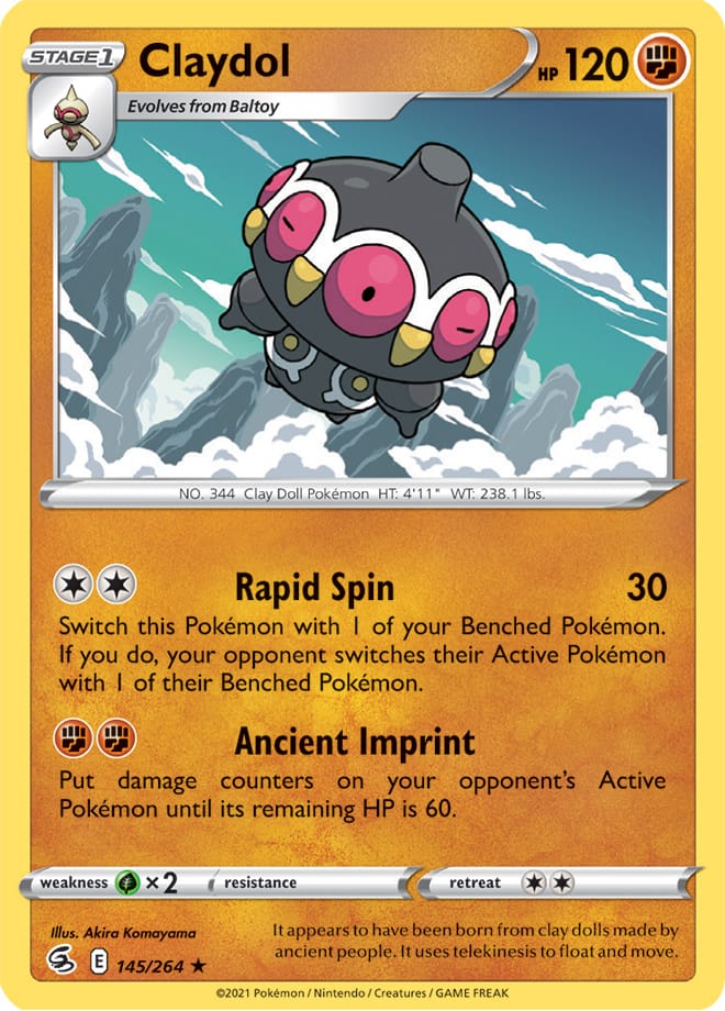 Claydol Rare Base Card #145/264 2021 Sword & Shield Fusion Strike Pokemon Card