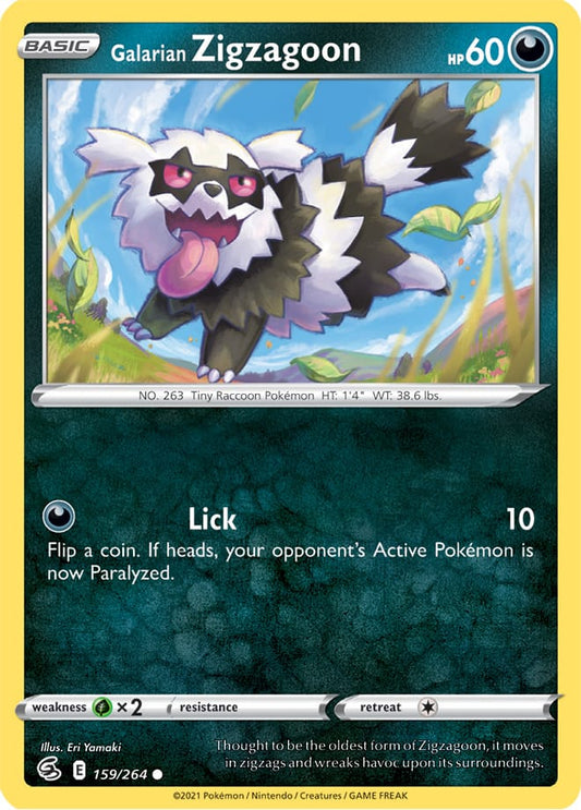 Galarian Zigzagoon Base Card #159/264 2021 Sword & Shield Fusion Strike Pokemon Card