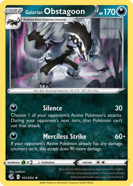 Galarian Obstagoon Rare Base Card #160/264 2021 Sword & Shield Fusion Strike Pokemon Card