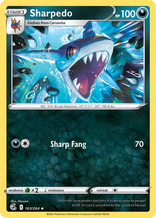 Sharpedo Base Card #163/264 2021 Sword & Shield Fusion Strike Pokemon Card