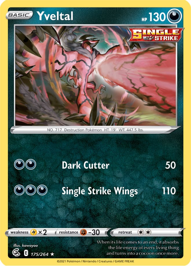 Yveltal Rare Base Card #175/264 2021 Sword & Shield Fusion Strike Pokemon Card