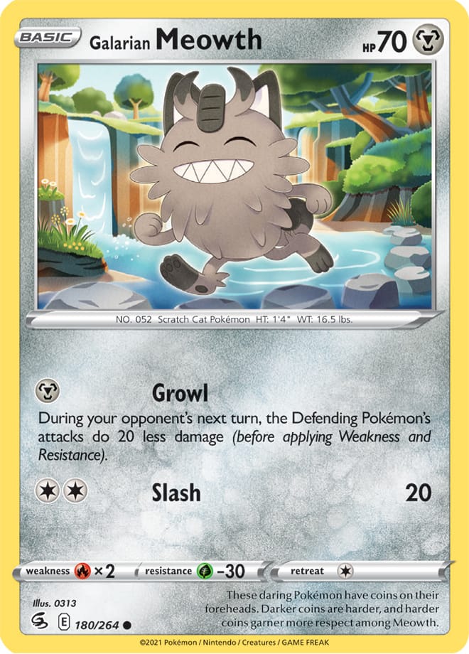 Galarian Meowth Base Card #180/264 2021 Sword & Shield Fusion Strike Pokemon Card