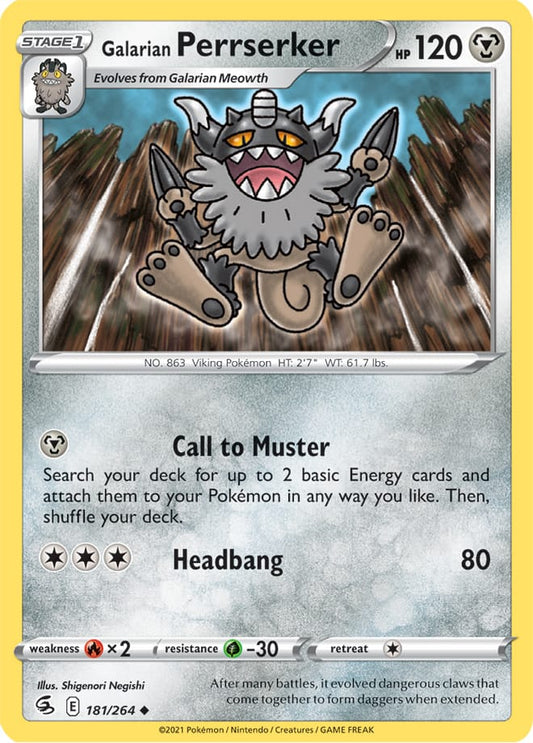 Galarian Perrserker Base Card #181/264 2021 Sword & Shield Fusion Strike Pokemon Card