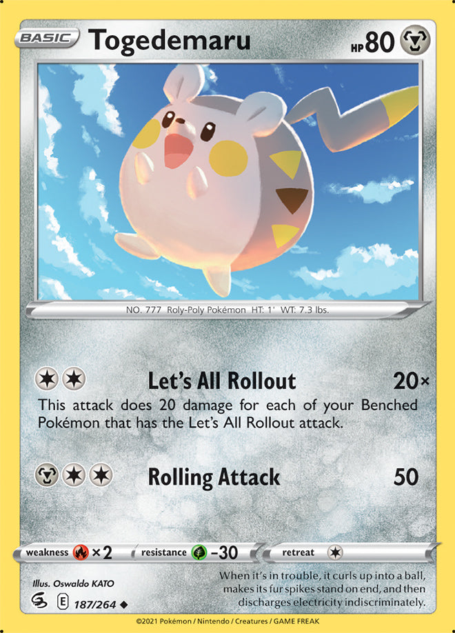 Togedemaru Base Card #187/264 2021 Sword & Shield Fusion Strike Pokemon Card