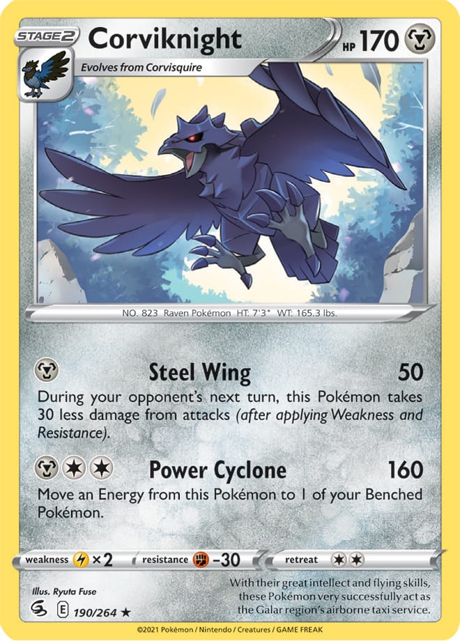 Corviknight Rare Base Card #190/264 2021 Sword & Shield Fusion Strike Pokemon Card