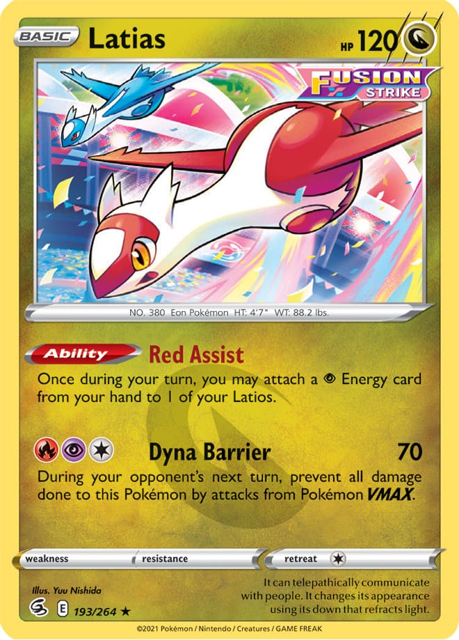 Latias Rare Base Card #193/264 2021 Sword & Shield Fusion Strike Pokemon Card