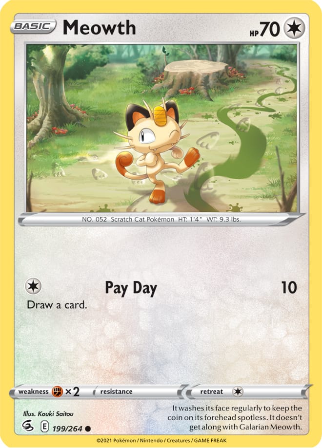 Meowth Base Card #199/264 2021 Sword & Shield Fusion Strike Pokemon Card