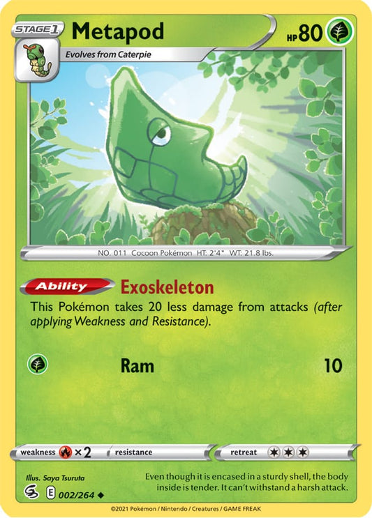 Metapod Base Card #002/264 2021 Sword & Shield Fusion Strike Pokemon Card