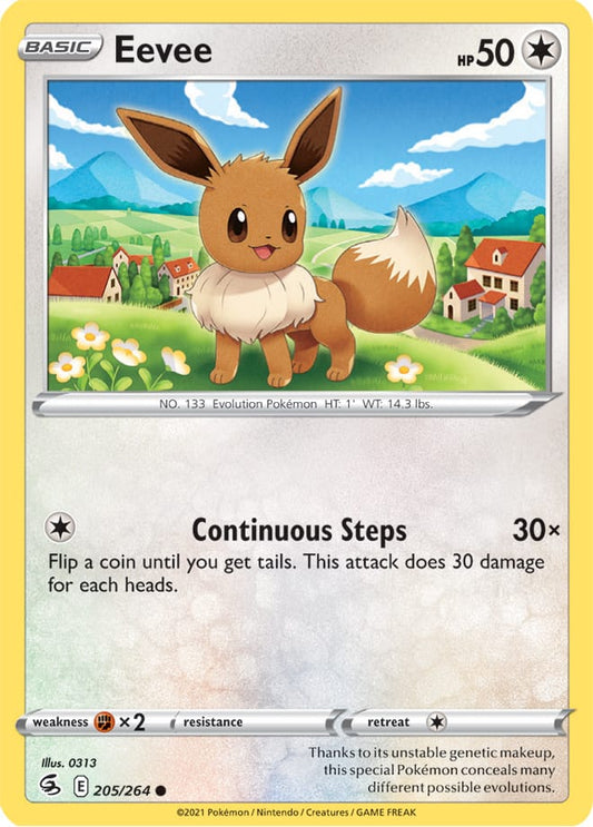 Eevee Base Card #205/264 2021 Sword & Shield Fusion Strike Pokemon Card