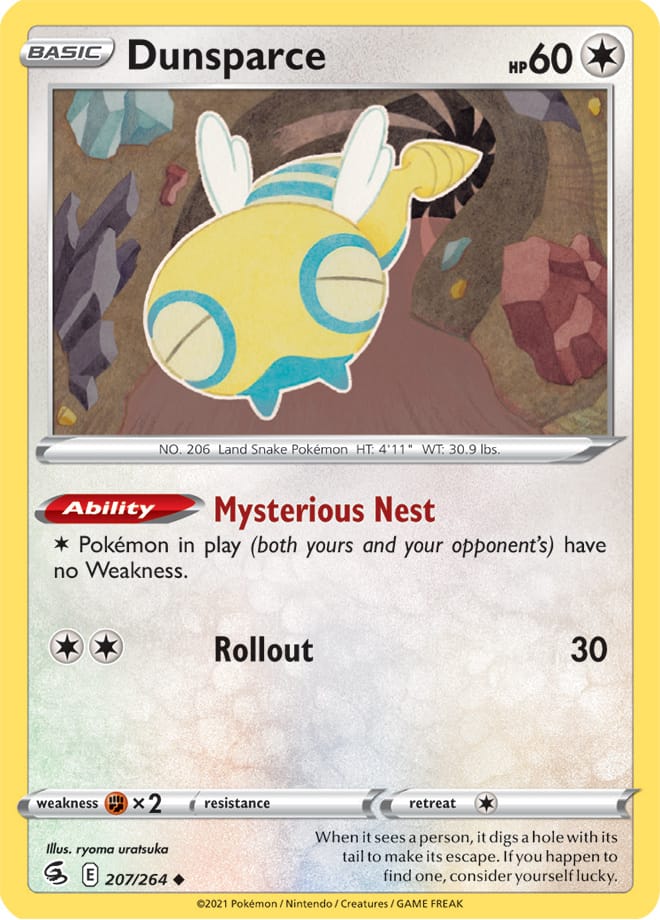 Dunsparce Base Card #207/264 2021 Sword & Shield Fusion Strike Pokemon Card