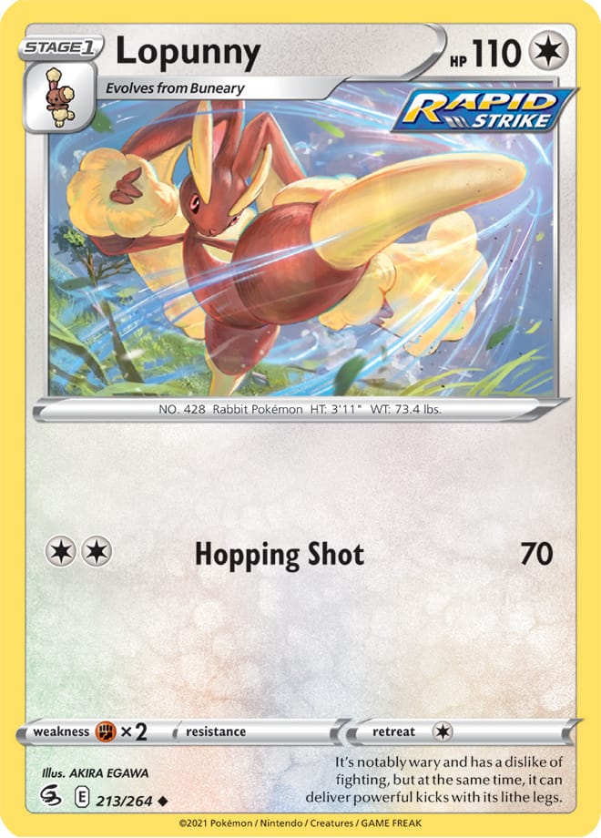 Lopunny Base Card #213/264 2021 Sword & Shield Fusion Strike Pokemon Card