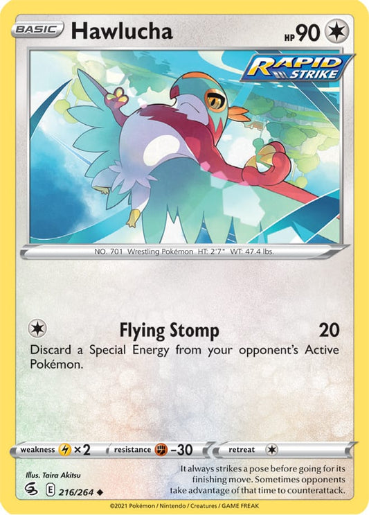 Hawlucha Base Card #216/264 2021 Sword & Shield Fusion Strike Pokemon Card