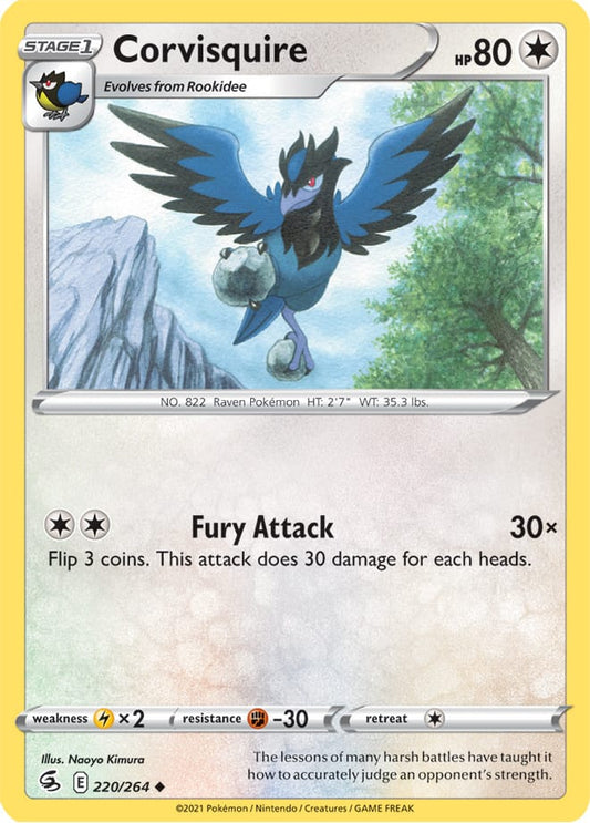 Corvisquire Base Card #220/264 2021 Sword & Shield Fusion Strike Pokemon Card