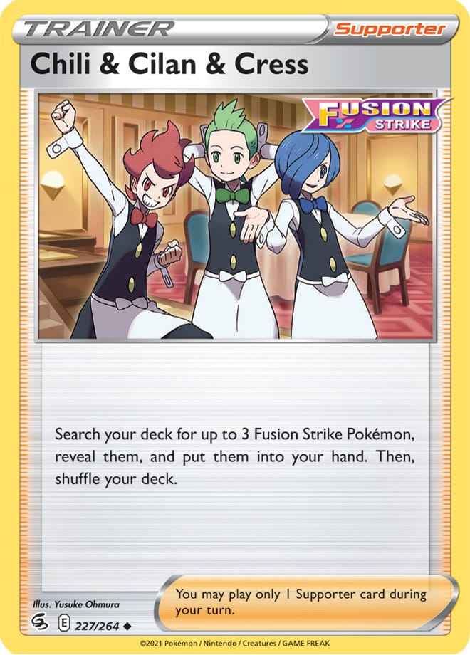 Chili & Cilan & Cress Trainer Card #227/264 2021 Sword & Shield Fusion Strike Pokemon Card