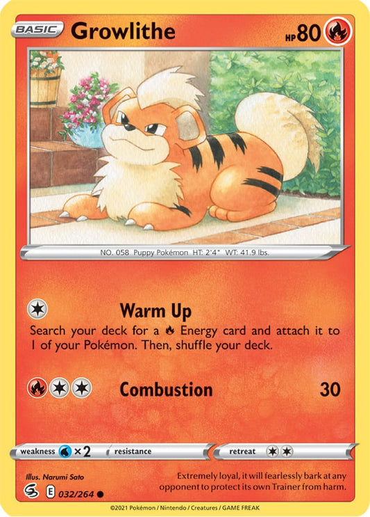 Growlithe Base Card #032/264 2021 Sword & Shield Fusion Strike Pokemon Card