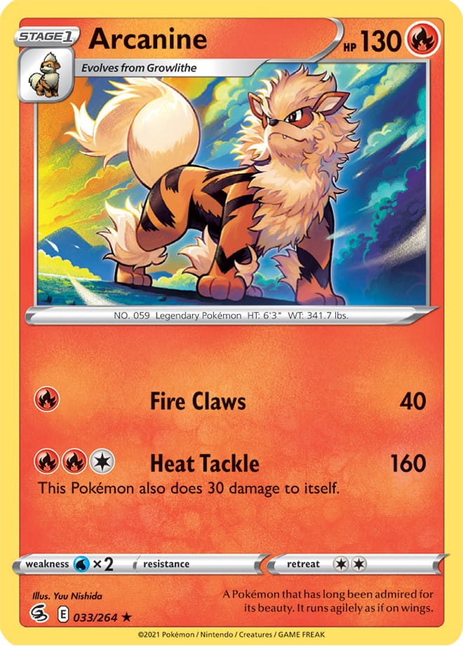 Arcanine Base Card #033/264 2021 Sword & Shield Fusion Strike Pokemon Card