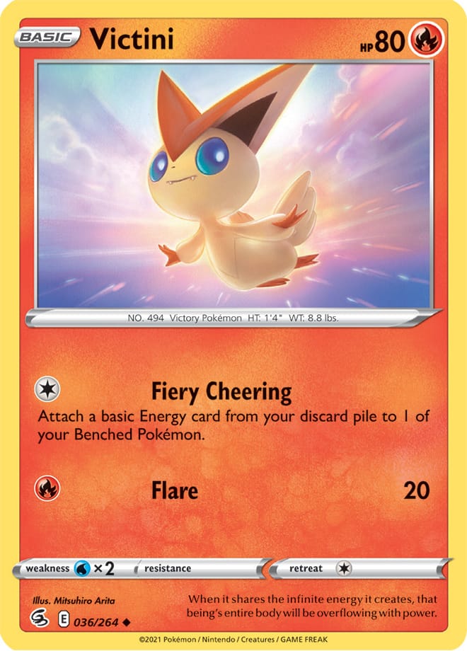 Victini Base Card #036/264 2021 Sword & Shield Fusion Strike Pokemon Card