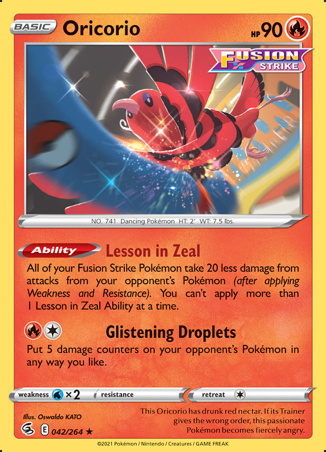 Oricorio Rare Base Card #042/264 2021 Sword & Shield Fusion Strike Pokemon Card