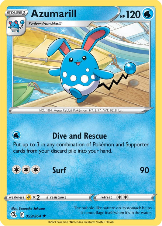 Azumarill Rare Base Card #059/264 2021 Sword & Shield Fusion Strike Pokemon Card