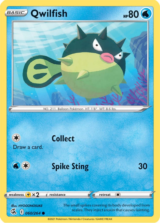 Qwilfish Base Card #060/264 2021 Sword & Shield Fusion Strike Pokemon Card