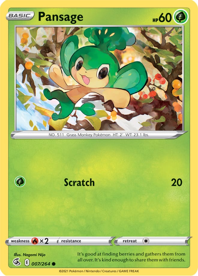 Pansage Base Card #007/264 2021 Sword & Shield Fusion Strike Pokemon Card