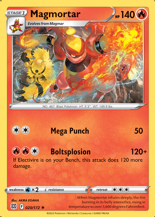 Magmortar Rare Base Card #020/172 Pokémon Card Brilliant Stars