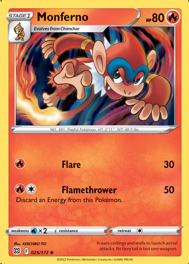 Monferno Base Card #025/172 Pokémon Card Brilliant Stars