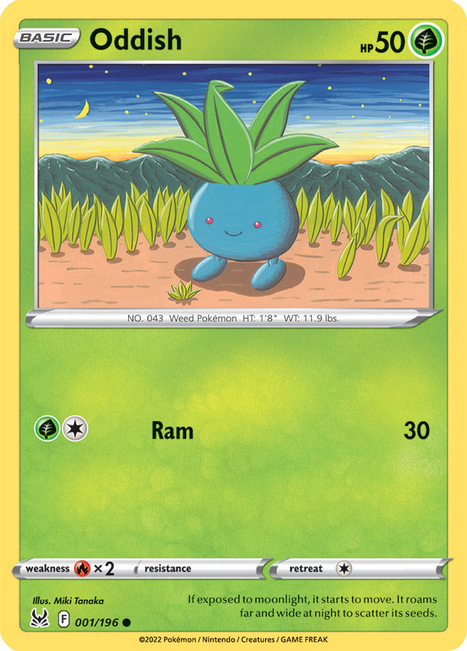 Oddish Base Card #001/196 2022 Sword & Shield Lost Origin Pokemon Card