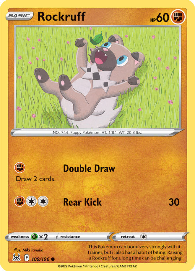 Rockruff Base Card #109/196 2022 Sword & Shield Lost Origin Pokemon Card