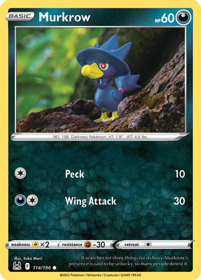 Murkrow Base Card #114/196 2022 Sword & Shield Lost Origin Pokemon Card