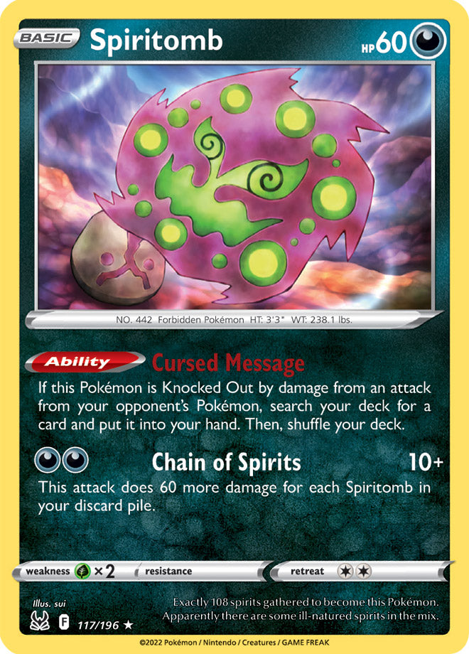 Spiritomb Rare Base Card #117/196 2022 Sword & Shield Lost Origin Pokemon Card