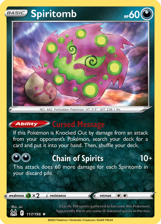 Spiritomb Rare Base Card #117/196 2022 Sword & Shield Lost Origin Pokemon Card