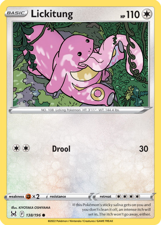 Lickitung Base Card #138/196 2022 Sword & Shield Lost Origin Pokemon Card