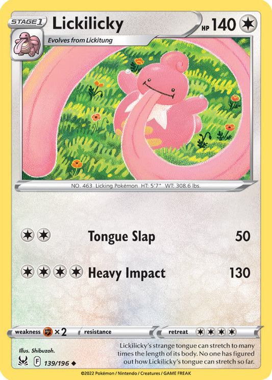 Lickilicky Base Card #139/196 2022 Sword & Shield Lost Origin Pokemon Card