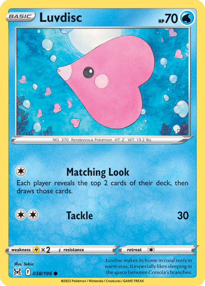 Luvdisc Base Card #038/196 2022 Sword & Shield Lost Origin Pokemon Card