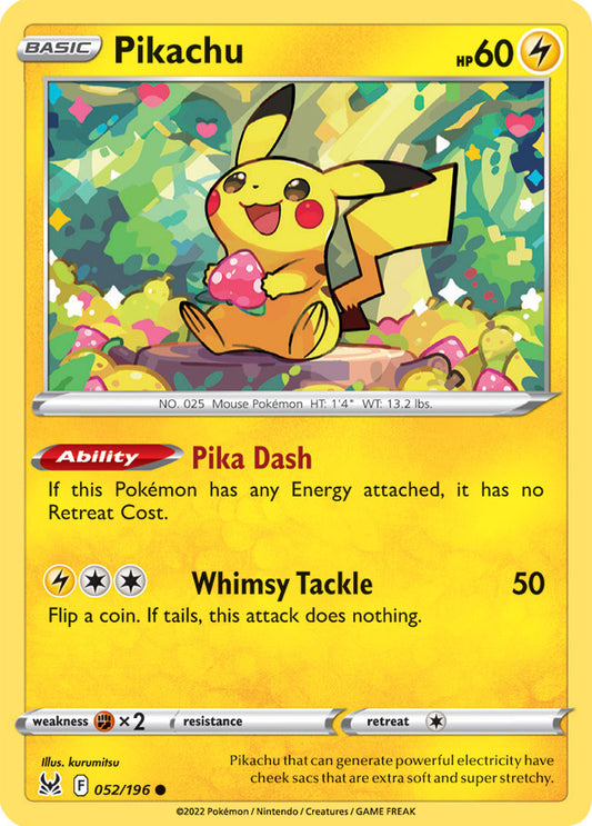 Pikachu Base Card #052/196 2022 Sword & Shield Lost Origin Pokemon Card