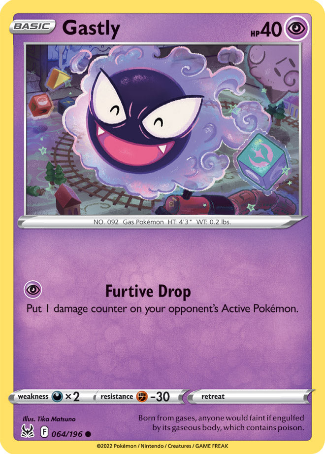 Gastly Base Card #064/196 2022 Sword & Shield Lost Origin Pokemon Card