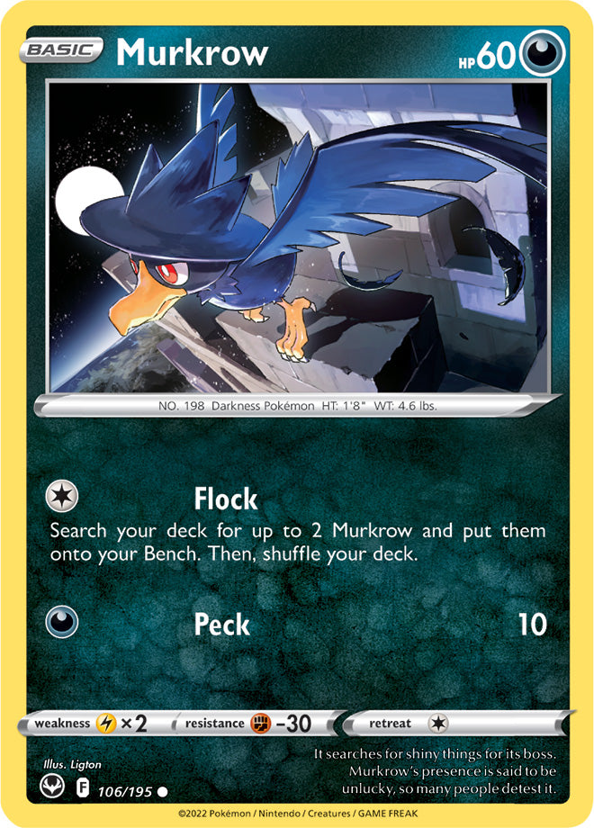 Murkrow Base Card #106/195 2022 Sword & Shield Silver Tempest Pokemon Card