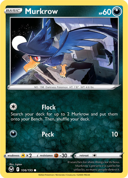 Murkrow Base Card #106/195 2022 Sword & Shield Silver Tempest Pokemon Card