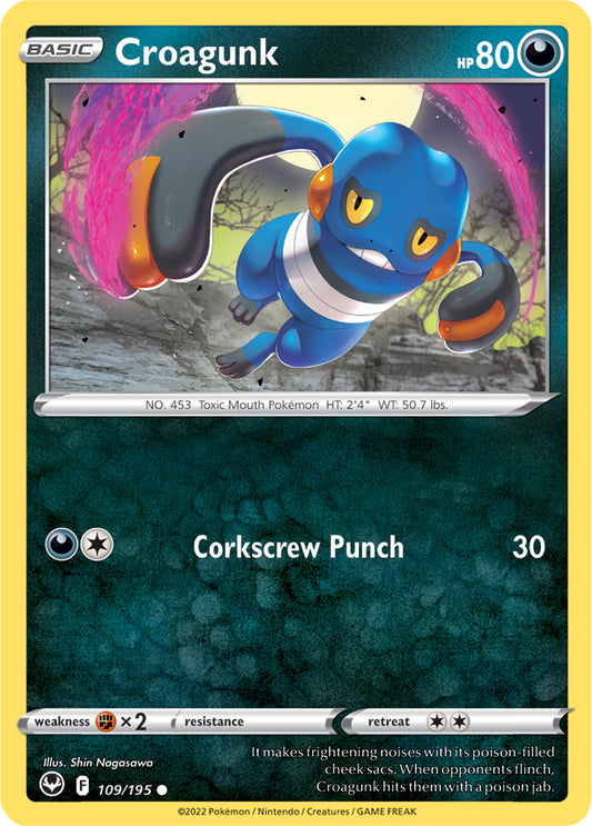 Croagunk Base Card #109/195 2022 Sword & Shield Silver Tempest Pokemon Card