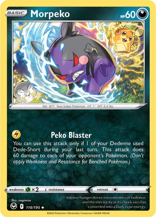 Morpeko Base Card #116/195 2022 Sword & Shield Silver Tempest Pokemon Card