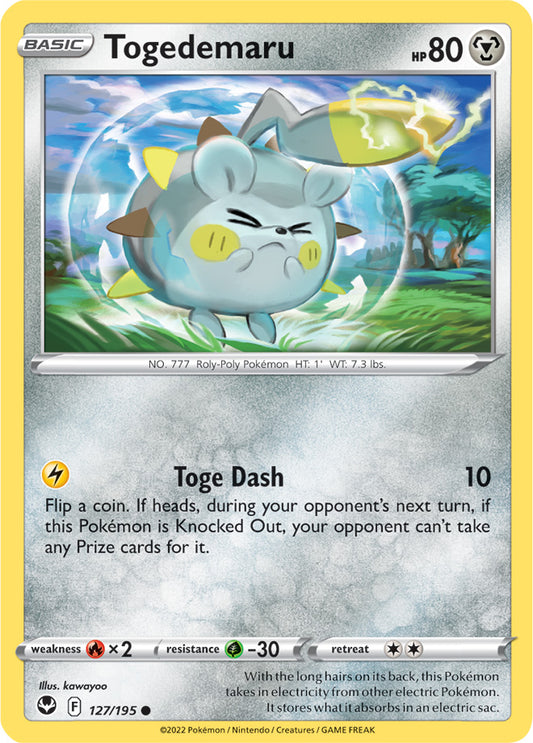 Togedemaru Base Card #127/195 2022 Sword & Shield Silver Tempest Pokemon Card