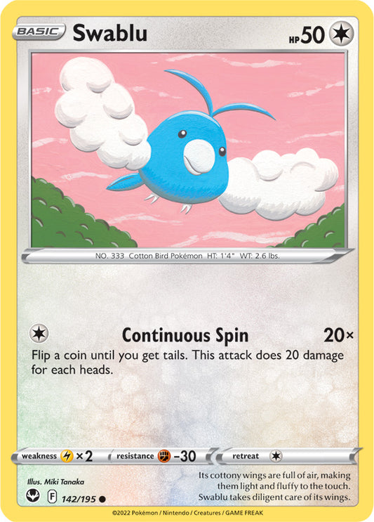 Swablu Base Card #142/195 2022 Sword & Shield Silver Tempest Pokemon Card