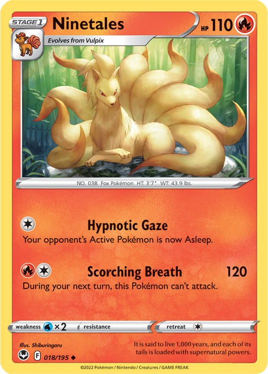 Ninetales Base Card #018/195 2022 Sword & Shield Silver Tempest Pokemon Card