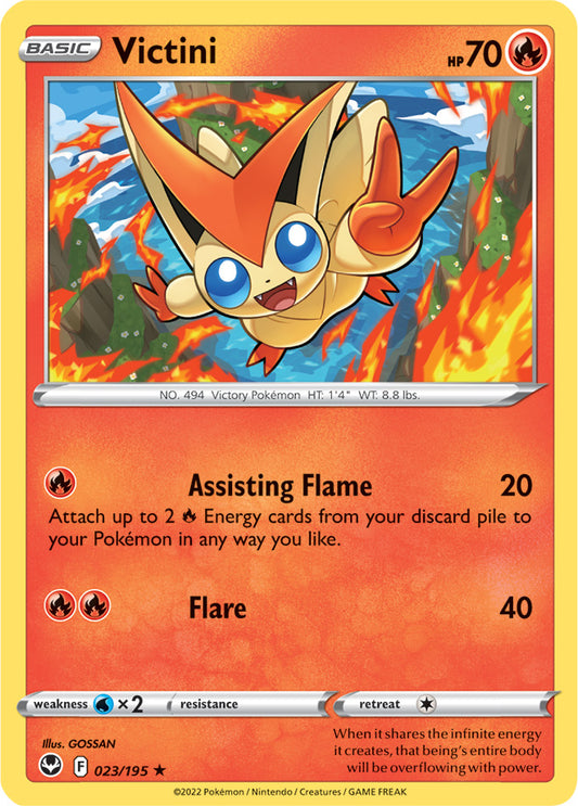 Victini Rare Base Card #023/195 2022 Sword & Shield Silver Tempest Pokemon Card