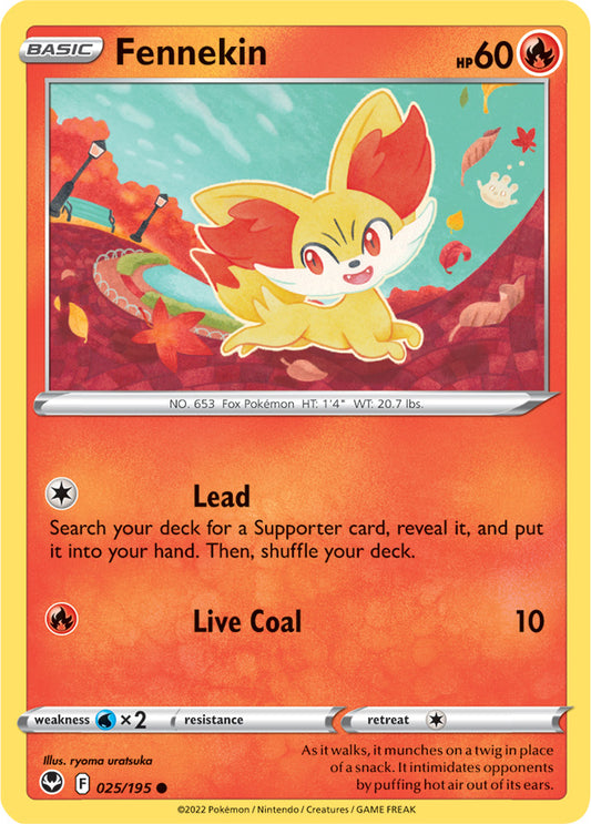 Fennekin Base Card #025/195 2022 Sword & Shield Silver Tempest Pokemon Card