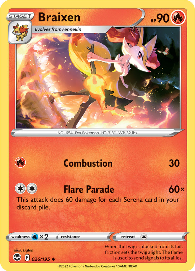 Braixen Base Card #026/195 2022 Sword & Shield Silver Tempest Pokemon Card