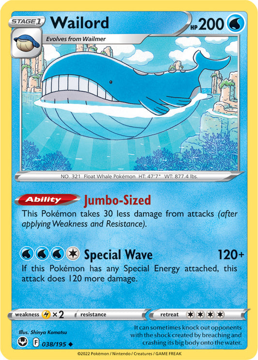 Wailord Base Card #038/195 2022 Sword & Shield Silver Tempest Pokemon Card