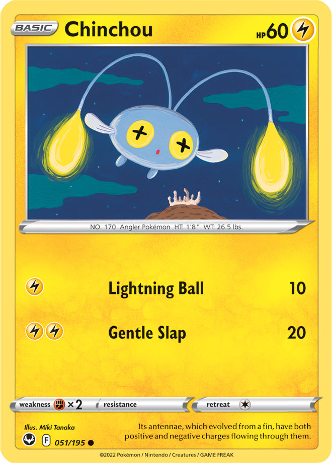 Chinchou Base Card #051/195 2022 Sword & Shield Silver Tempest Pokemon Card